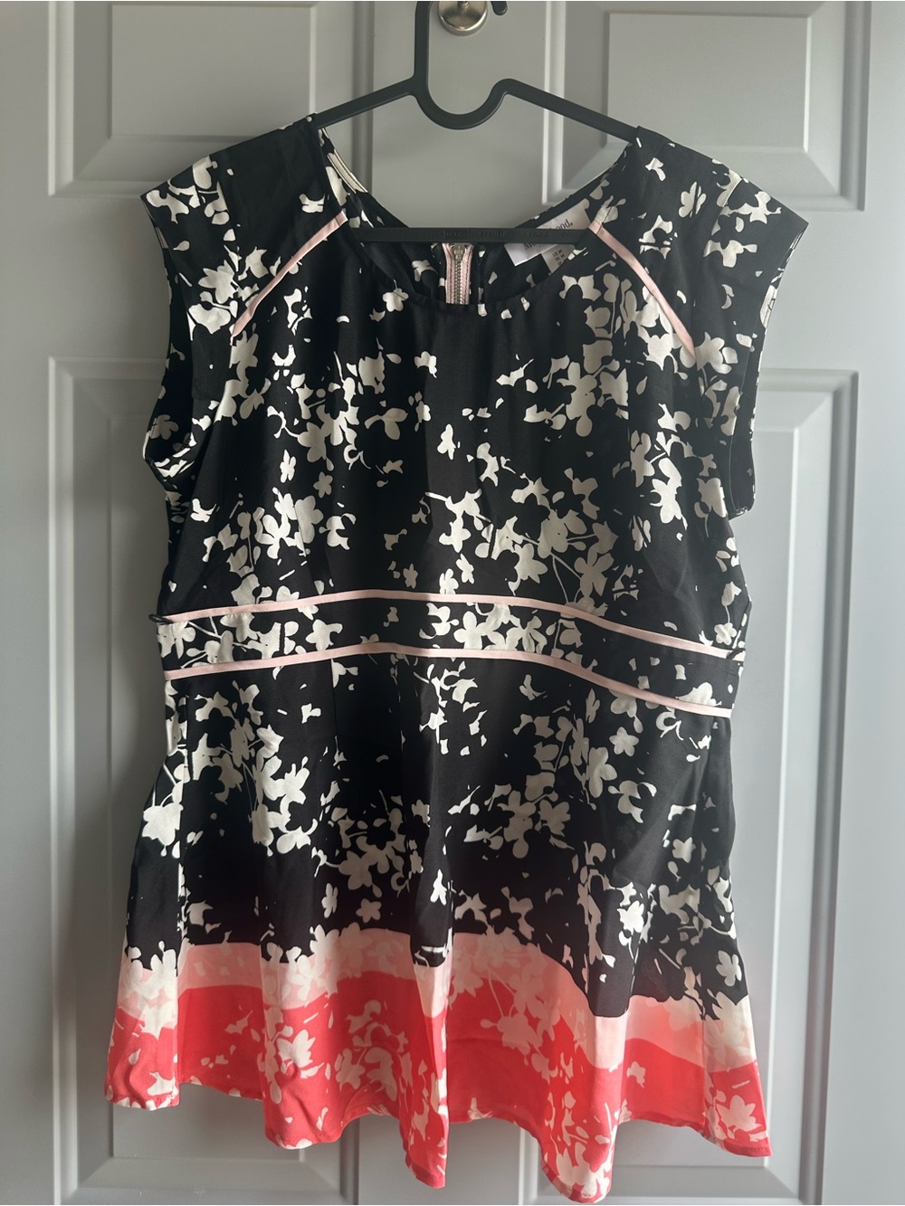 Motherhood Maternity Black Floral Dress with Pink and Coral Hem